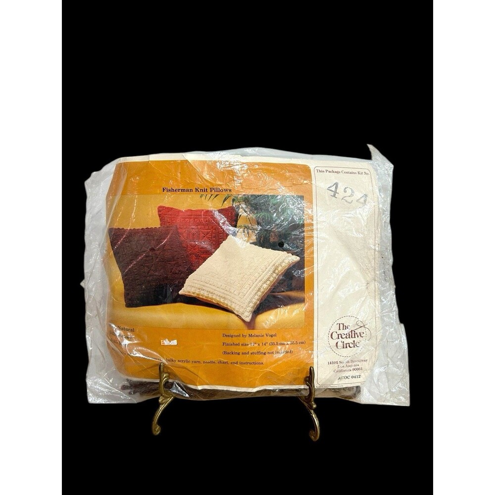 The Creative Circle 0424 Brown Fisherman Knit Pillow Kit 14" x 14" VTG 1982